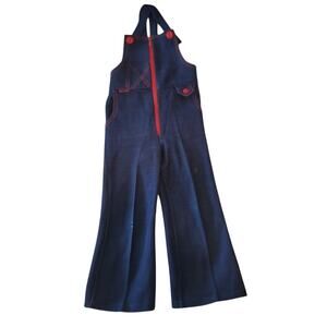 Braun VINTAGE childs faux denim overalls one piece blue red full zip Size 3T/4T